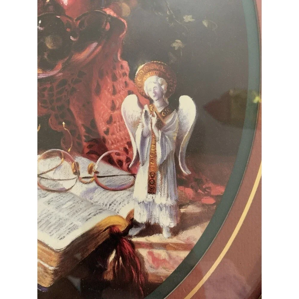 Vtg. Home Interiors Syroco style Floral Frame Bible Verse Angel Print Gold Frame